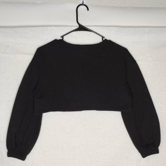 SHEIN Teen Crop Sweatshirt Sz 10-11 Black Fleece Zip Long Sleeve - Picture 8 of 13